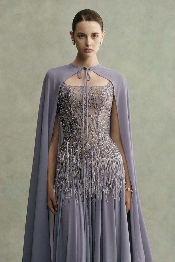 Cinder Square Neck Beaded Long Dress