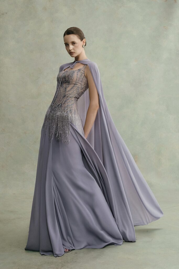 Cinder Square Neck Beaded Long Dress