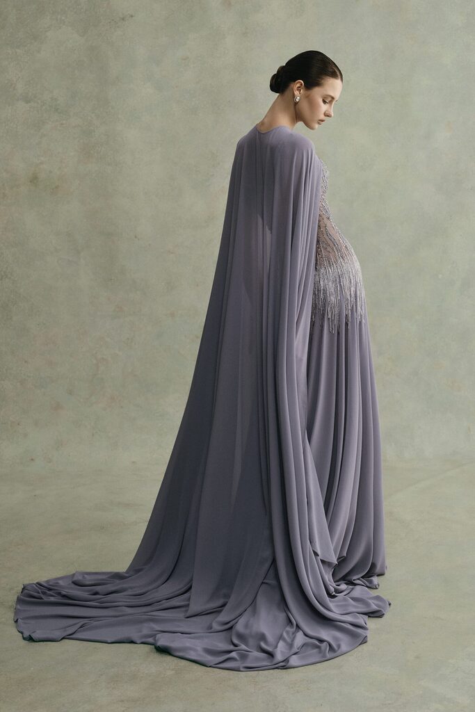 Cinder Square Neck Beaded Long Dress