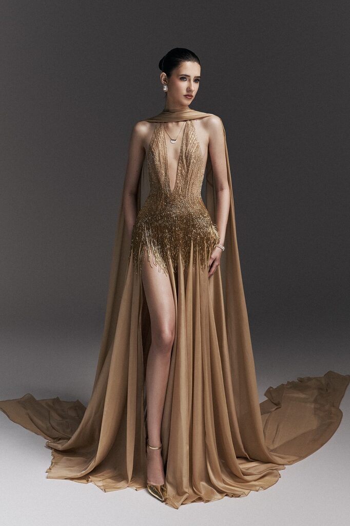 Isabella Halter Neck Beaded Long Dress