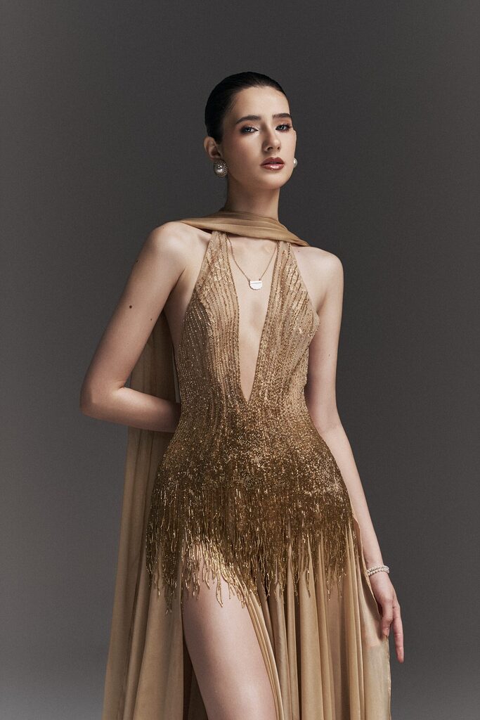 Isabella Halter Neck Beaded Long Dress