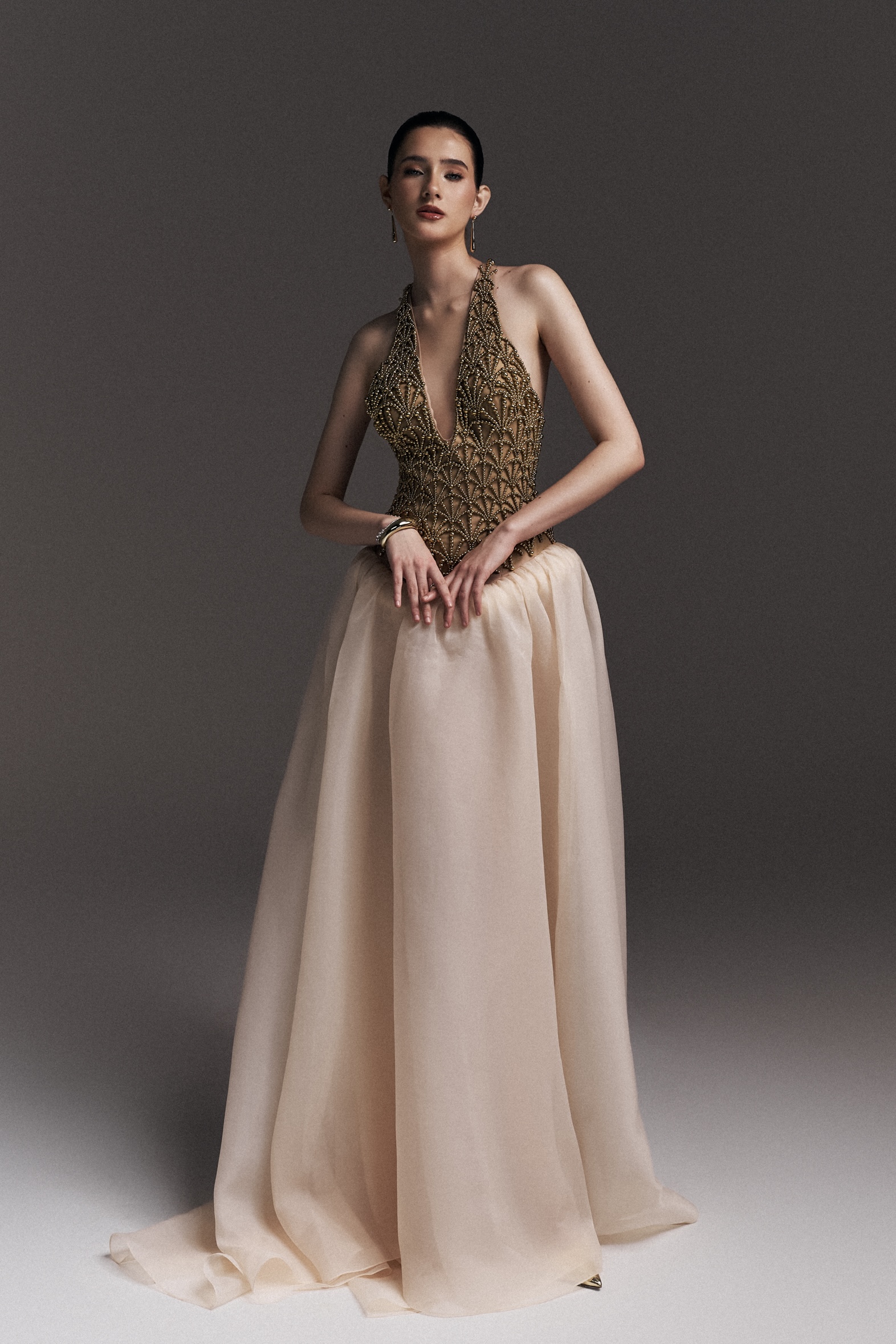 Natalie Halter Neck Beaded Long Dress