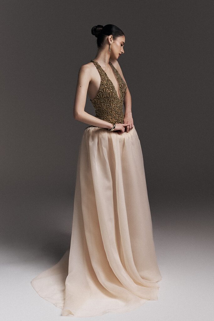 Natalie Halter Neck Beaded Long Dress
