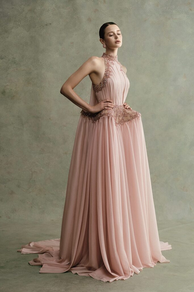 Velina Halter Draped Long Dress