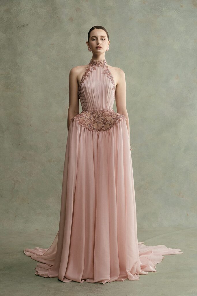 Velina Halter Draped Long Dress