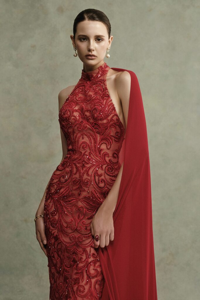 Velora Halter Beaded Long Dress