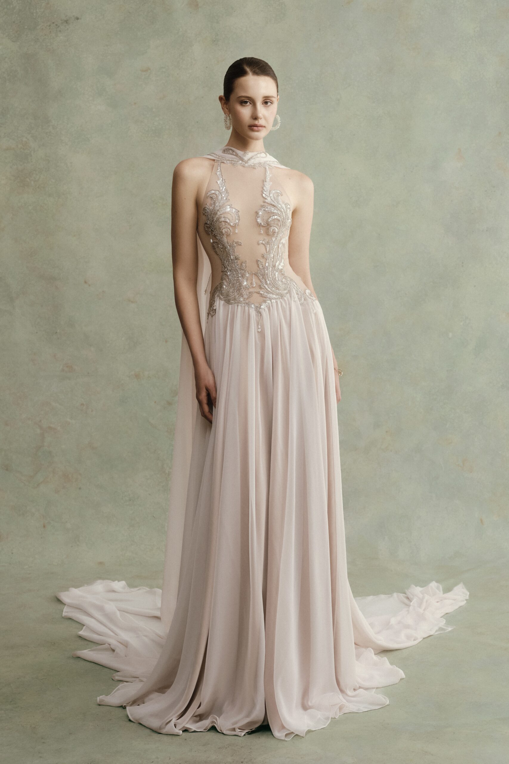 Zarelda Halter Beaded Long Dress